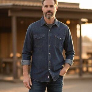 Wrangler Western Denim Pearl snap/Button-Up Shirt - L
